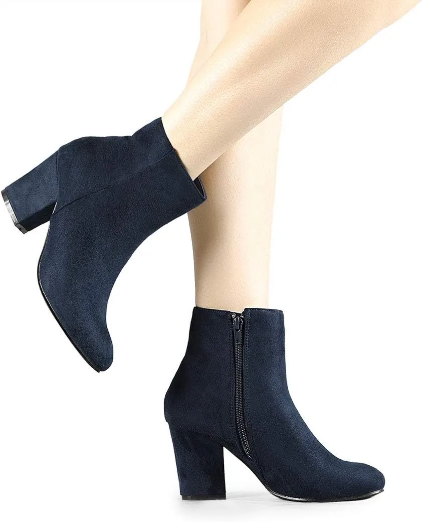 Allegra K Women's Round Toe Side Zip Chunky Heel Ankle Boots