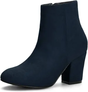 Allegra K Women's Round Toe Side Zip Chunky Heel Ankle Boots