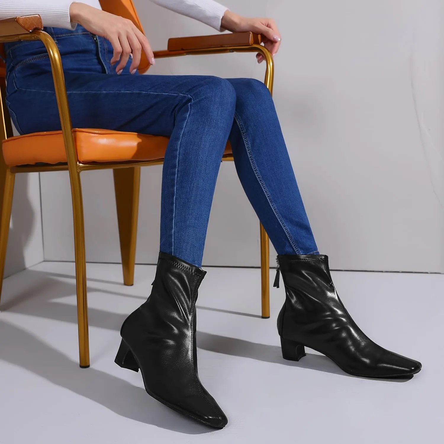 Allegra K Women's Square Toe Block Heels Ankle Boots