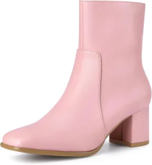 Allegra K Women's Square Toe Side Zip Block Heel Ankle Boots