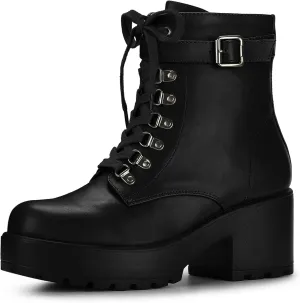 Allegra K Women's Zip Chunky Heel Platform Ankle Combat Boots