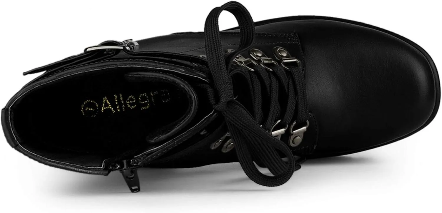 Allegra K Women's Zip Chunky Heel Platform Ankle Combat Boots