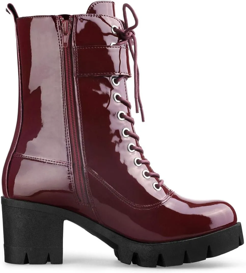 Allegra K Women's Zip Platform Chunky Heel Combat Boots