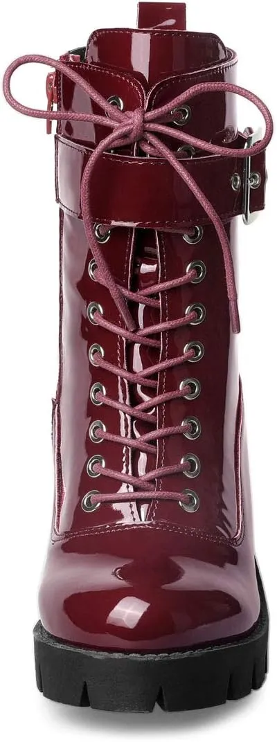 Allegra K Women's Zip Platform Chunky Heel Combat Boots