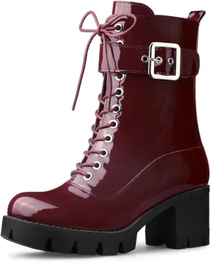 Allegra K Women's Zip Platform Chunky Heel Combat Boots