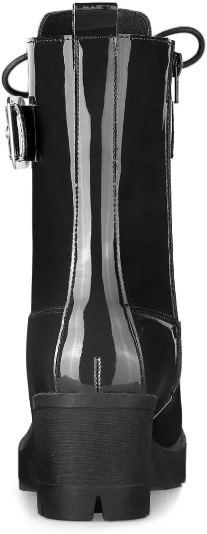 Allegra K Women's Zip Platform Chunky Heel Combat Boots