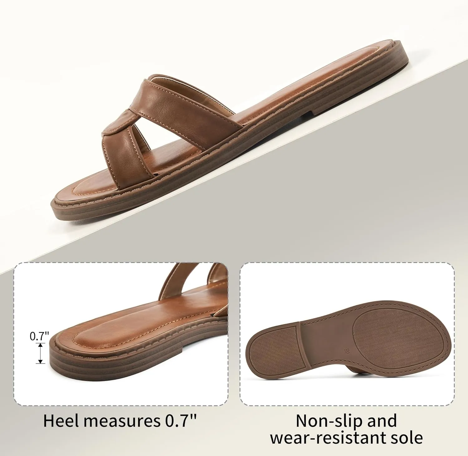 Almusen Womens flats Sandals Slides: Comfort Fashion Cross Slip On Dressy Summer Walking Beach Shoes - Open Toe Work Slide Sandal for Women