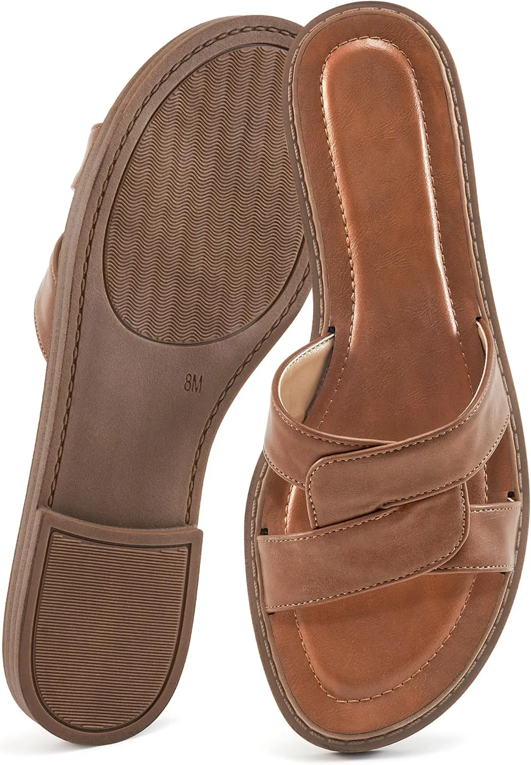 Almusen Womens flats Sandals Slides: Comfort Fashion Cross Slip On Dressy Summer Walking Beach Shoes - Open Toe Work Slide Sandal for Women