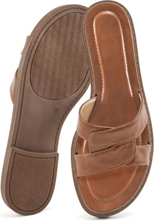 Almusen Womens flats Sandals Slides: Comfort Fashion Cross Slip On Dressy Summer Walking Beach Shoes - Open Toe Work Slide Sandal for Women