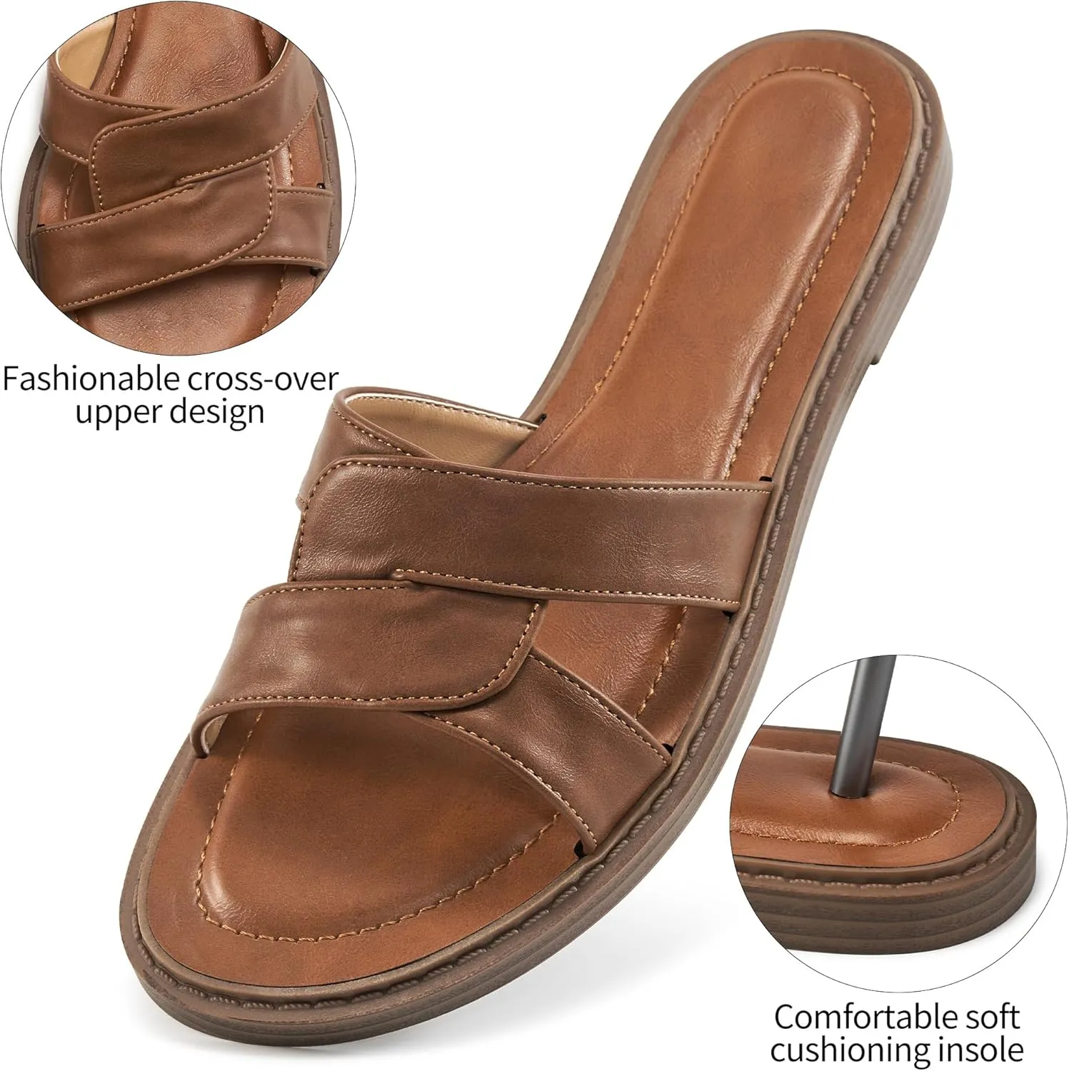 Almusen Womens flats Sandals Slides: Comfort Fashion Cross Slip On Dressy Summer Walking Beach Shoes - Open Toe Work Slide Sandal for Women