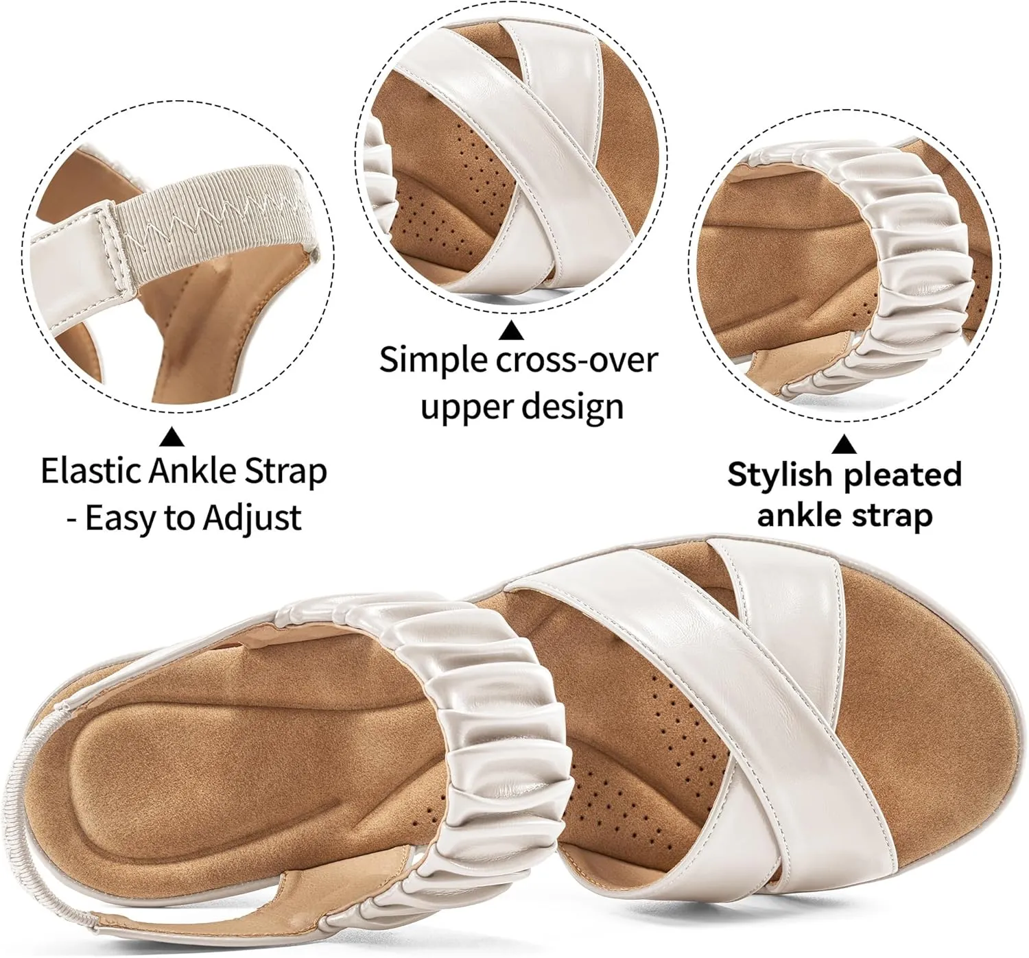 Almusen Womens Wedge Sandals Dressy: Comfortable Elastic Ankle Strap Summer Low Heel Work Sandals for Women Fashion Cross Band Wedding Shoes