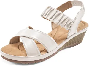 Almusen Womens Wedge Sandals Dressy: Comfortable Elastic Ankle Strap Summer Low Heel Work Sandals for Women Fashion Cross Band Wedding Shoes