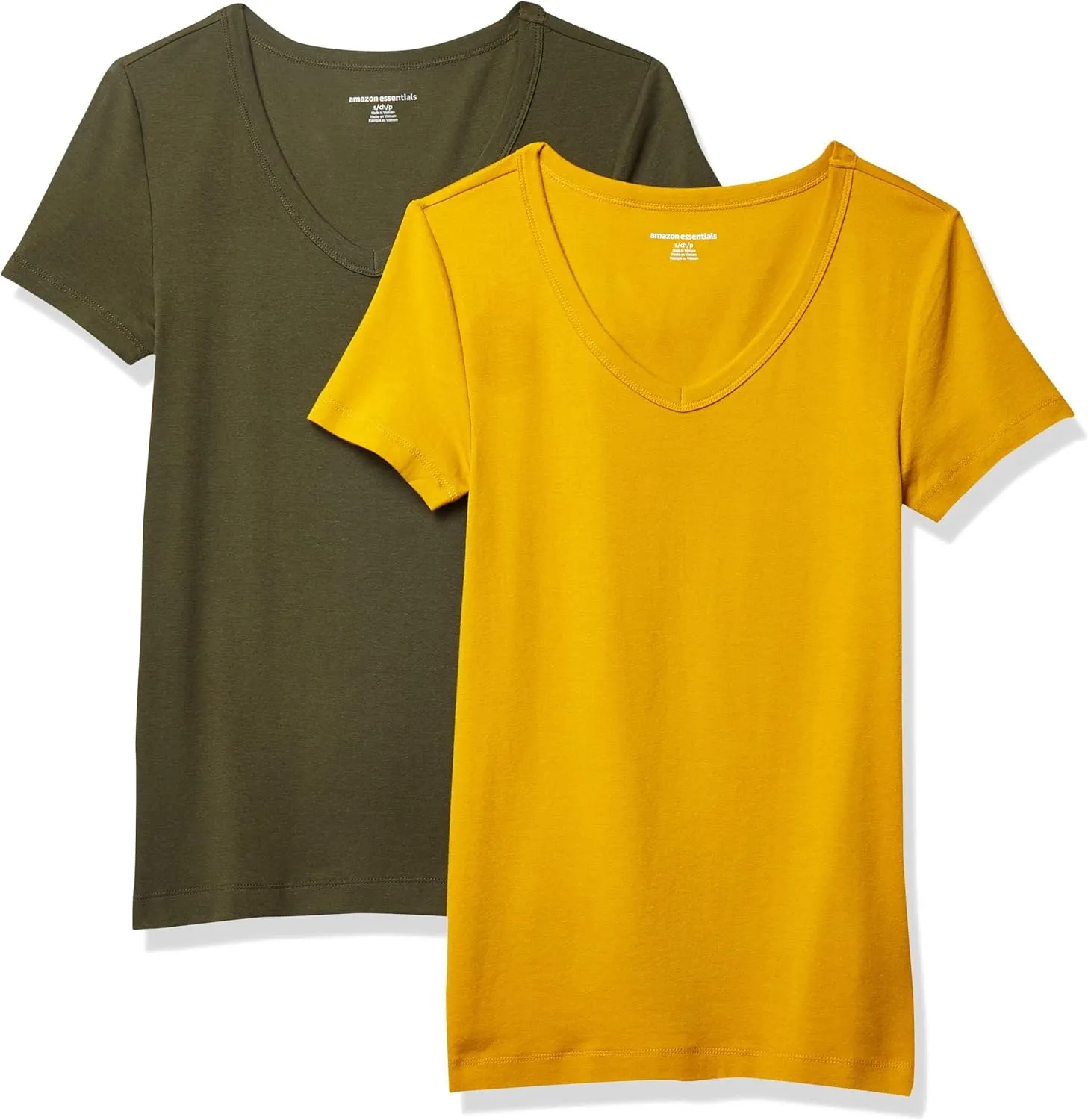 Amazon Essentials Women's Slim-Fit Short-Sleeve V-Neck T-Shirt, Pack of 2