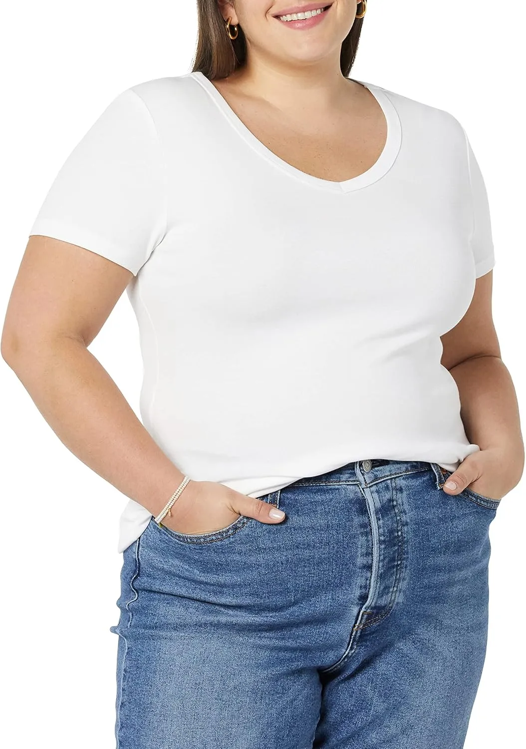 Amazon Essentials Women's Slim-Fit Short-Sleeve V-Neck T-Shirt, Pack of 2
