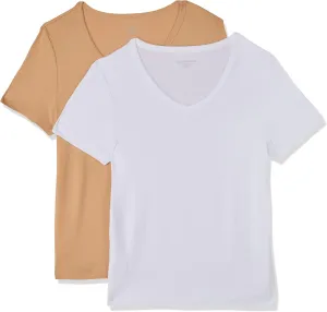 Amazon Essentials Women's Slim-Fit Short-Sleeve V-Neck T-Shirt, Pack of 2