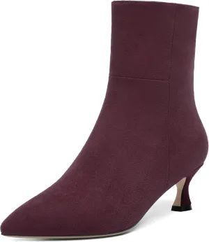 AMBELIGHT Womens Solid Casual Zip Suede Pointed Toe Business Kitten Low Heel Ankle High Boots 2 Inch
