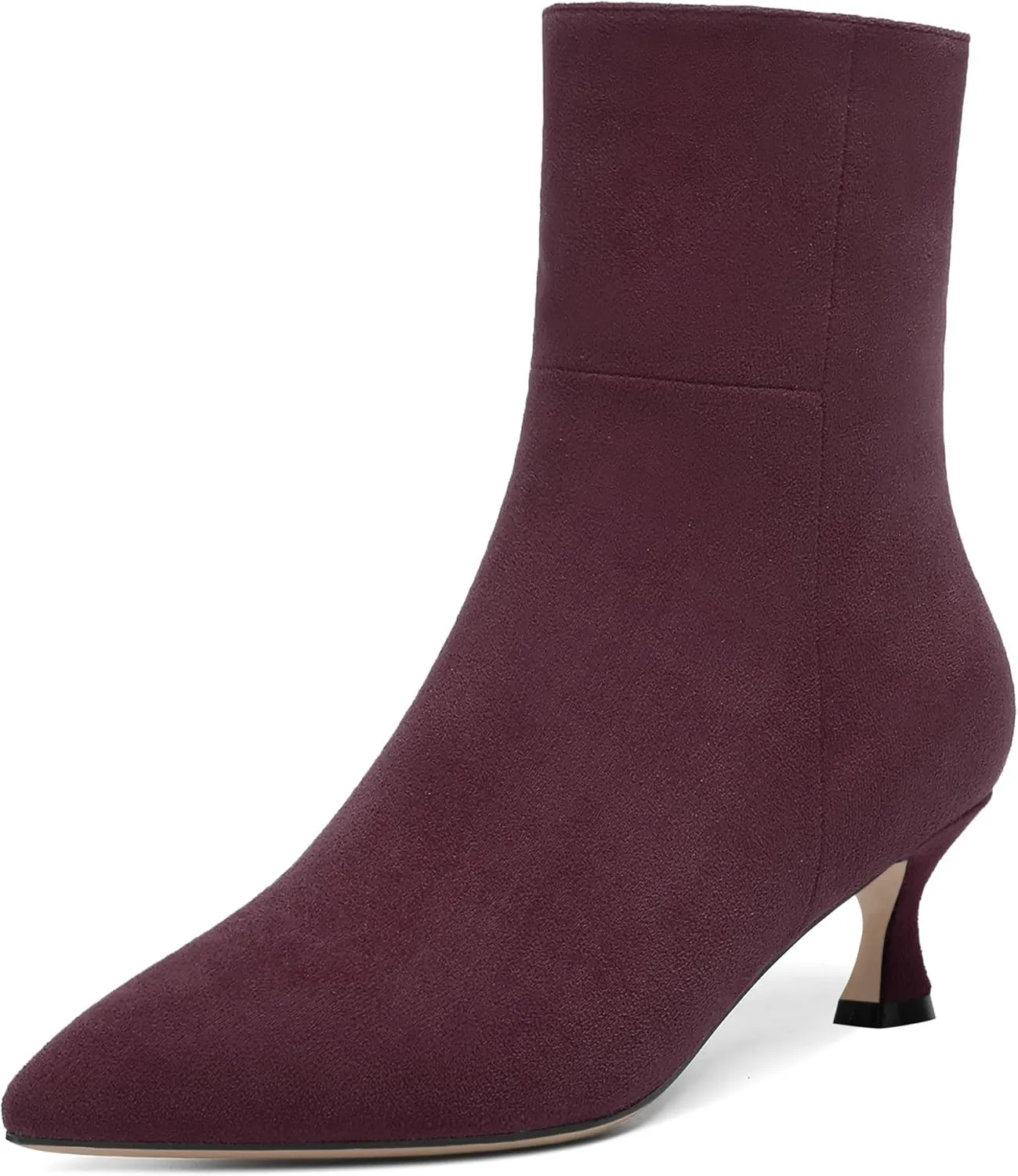 AMBELIGHT Womens Solid Casual Zip Suede Pointed Toe Business Kitten Low Heel Ankle High Boots 2 Inch