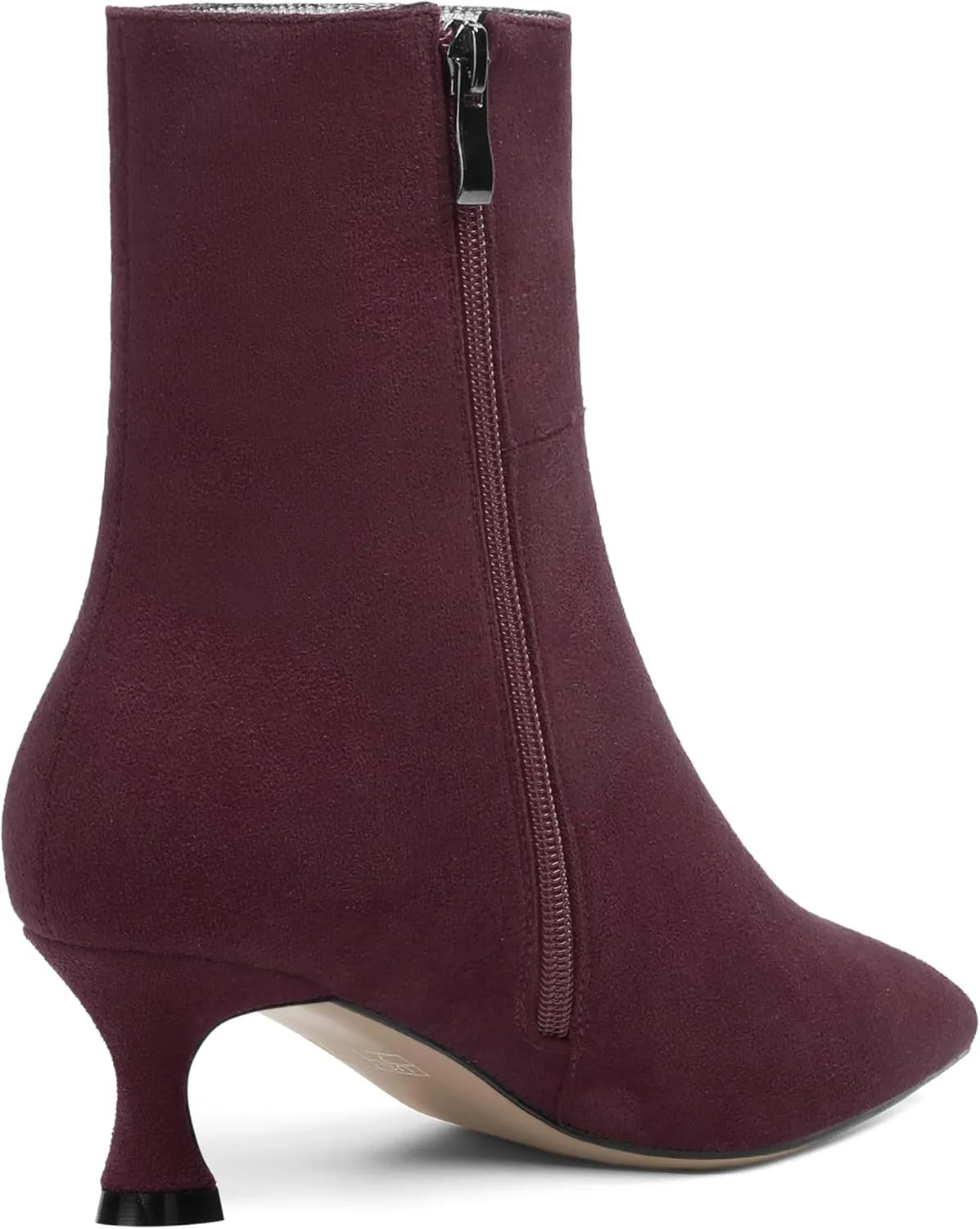 AMBELIGHT Womens Solid Casual Zip Suede Pointed Toe Business Kitten Low Heel Ankle High Boots 2 Inch