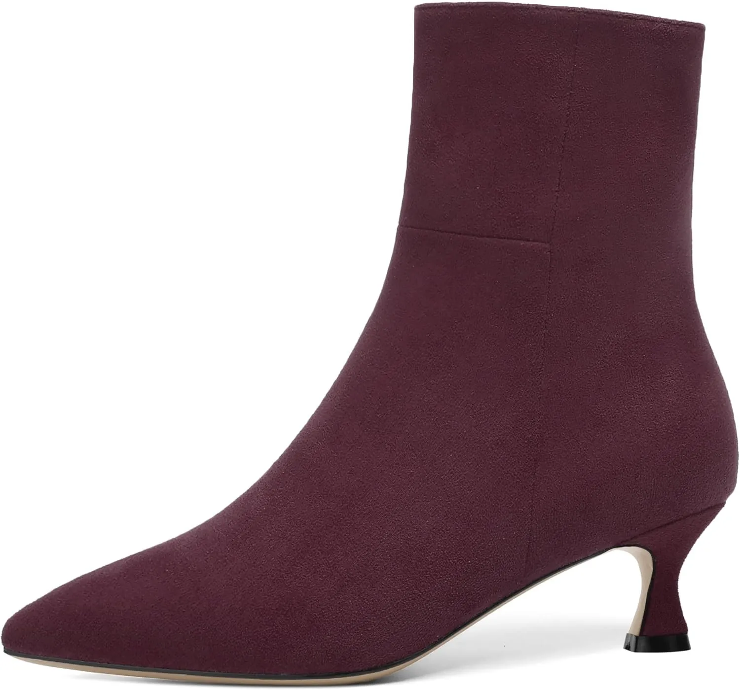 AMBELIGHT Womens Solid Casual Zip Suede Pointed Toe Business Kitten Low Heel Ankle High Boots 2 Inch