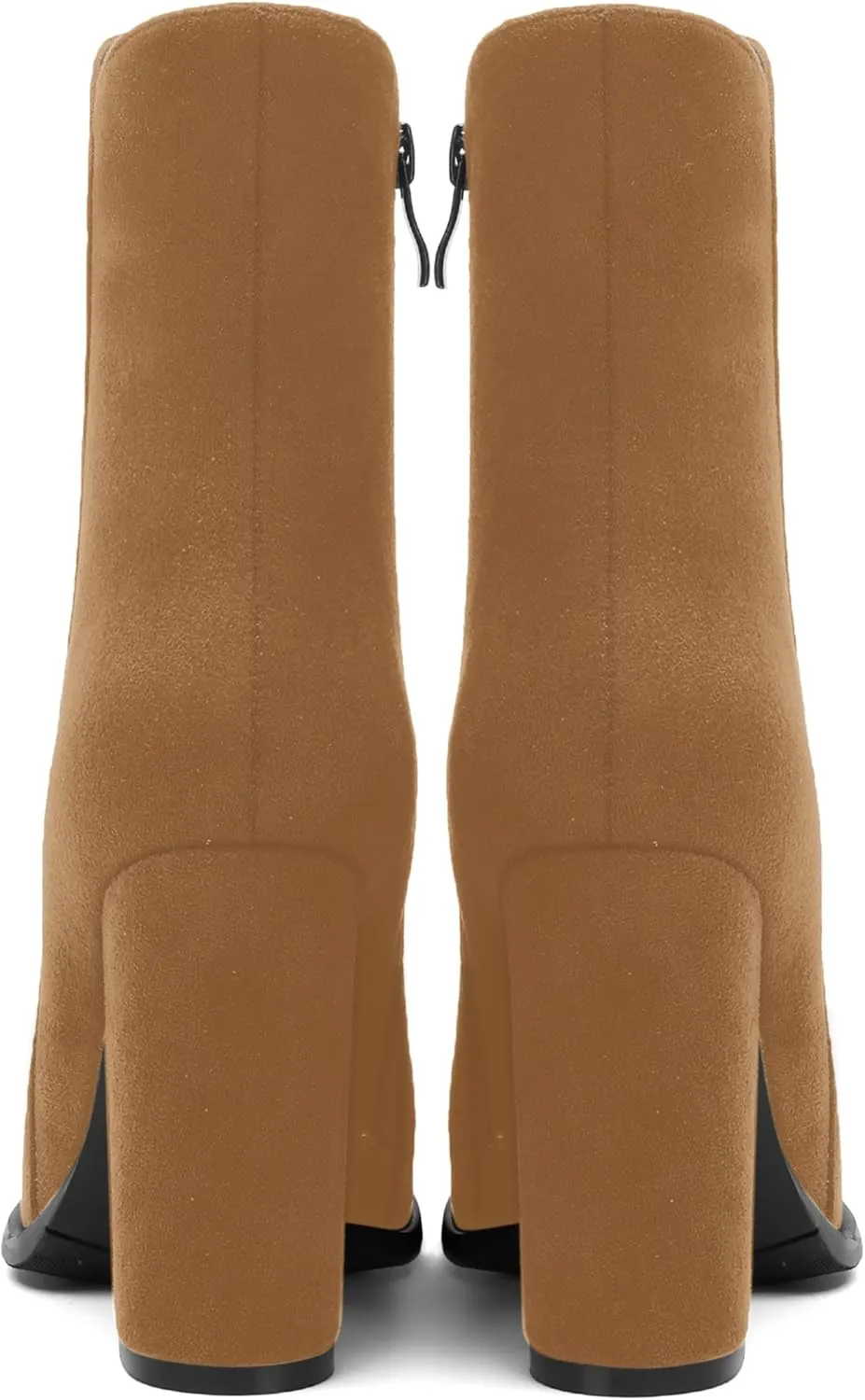 AMBELIGHT Womens Suede Round Toe Dress Fashion Solid Zip Chunky High Heel Ankle High Boots 4 Inch