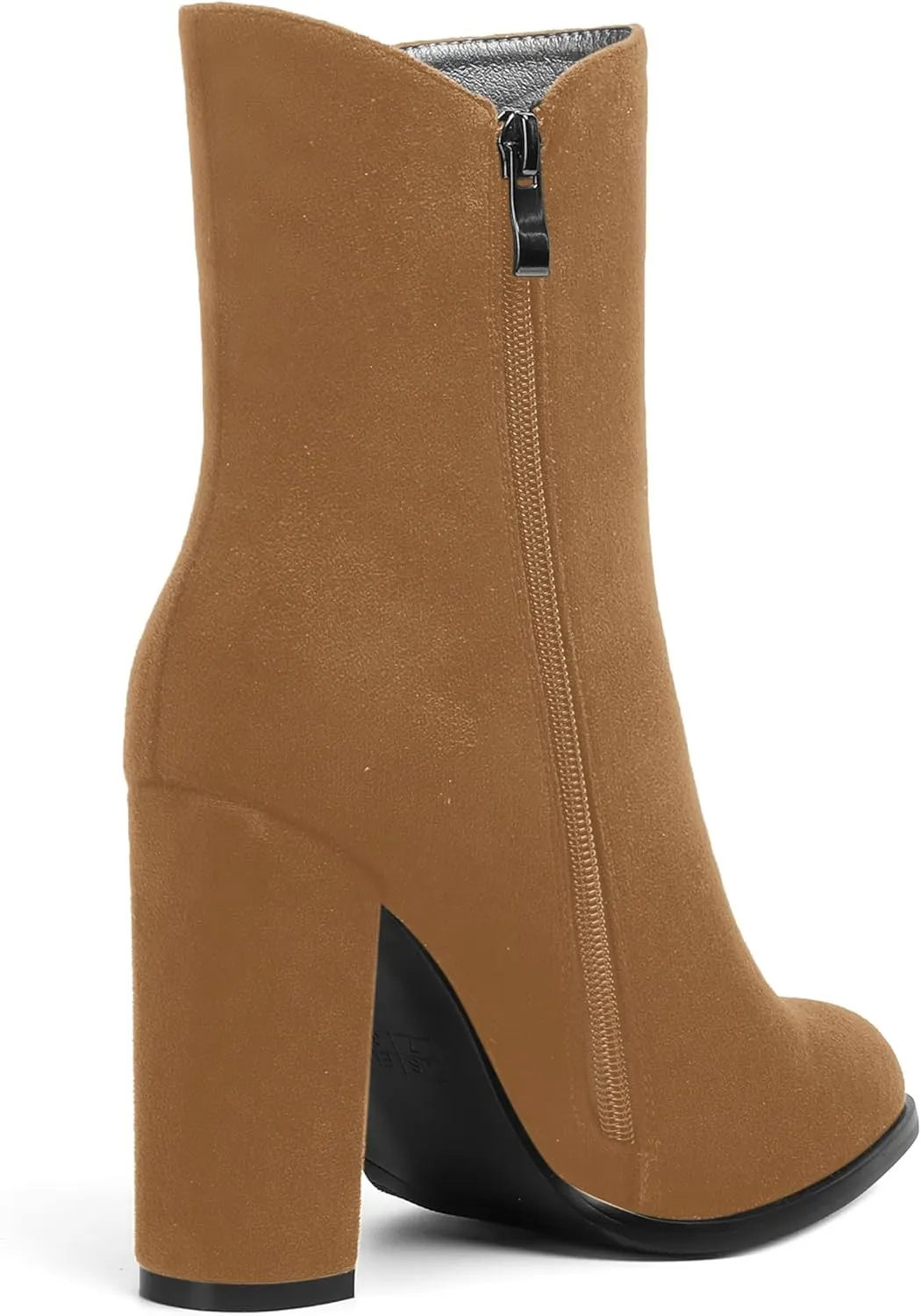 AMBELIGHT Womens Suede Round Toe Dress Fashion Solid Zip Chunky High Heel Ankle High Boots 4 Inch