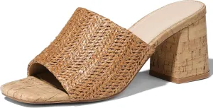 Ancomafio Heeled Sandals for Women，Raffia Sandals 2025 Chunky Heels Square Toe Mules Block Summer Shoes Slip On