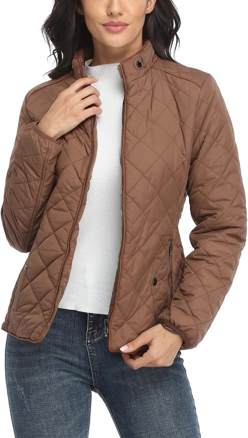 Anienaya Women's Lightweight Quilted Jacket Stand Collar Zip Warm Winter Coat Outwear w 2 Pockets