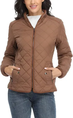 Anienaya Women's Lightweight Quilted Jacket Stand Collar Zip Warm Winter Coat Outwear w 2 Pockets