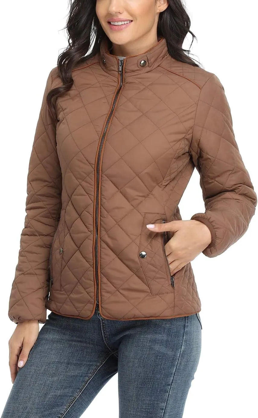 Anienaya Women's Lightweight Quilted Jacket Stand Collar Zip Warm Winter Coat Outwear w 2 Pockets