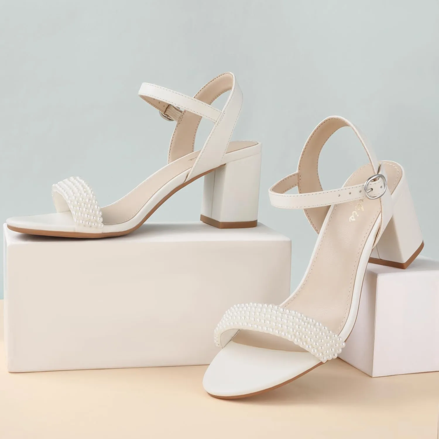 Ankis Nude Black Heels, 2.5'' Block Chunky White Clear Silver Heel Dressy Open Toe Heels For Women Ankle Strap Low Short Thick Strappy Dress Comfortable Sandal Casual Party Wedding Event Summer Shoes