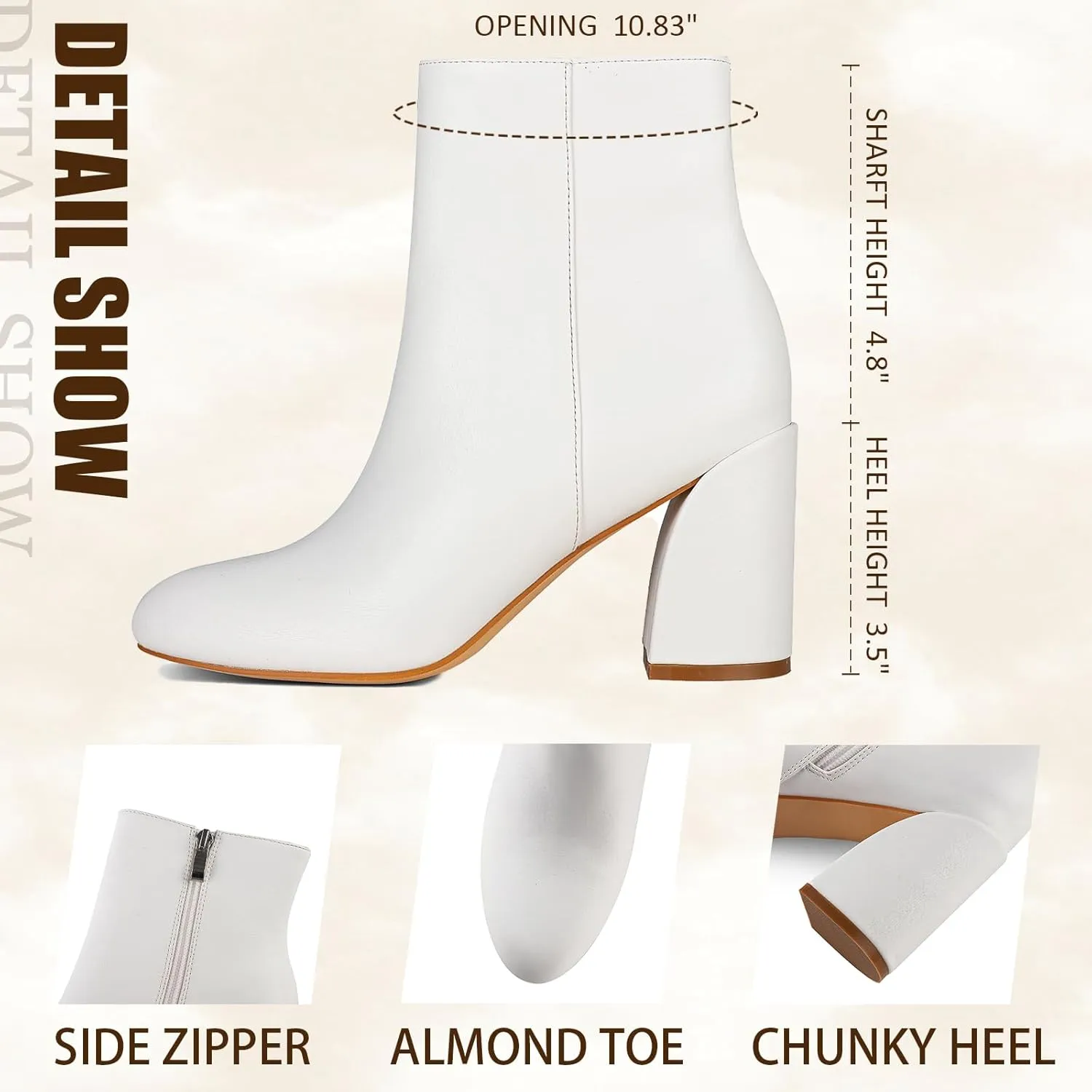 Ankle Boots for Women Square Toe Short Boots Side Zipper Low Heel Ankle Booties Fashion Comfort Dressy Lady Shoes