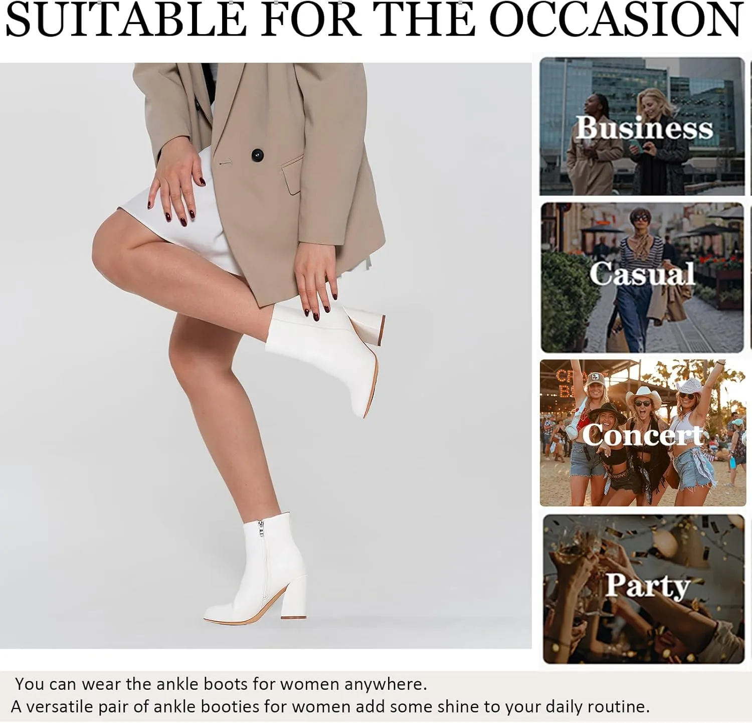 Ankle Boots for Women Square Toe Short Boots Side Zipper Low Heel Ankle Booties Fashion Comfort Dressy Lady Shoes