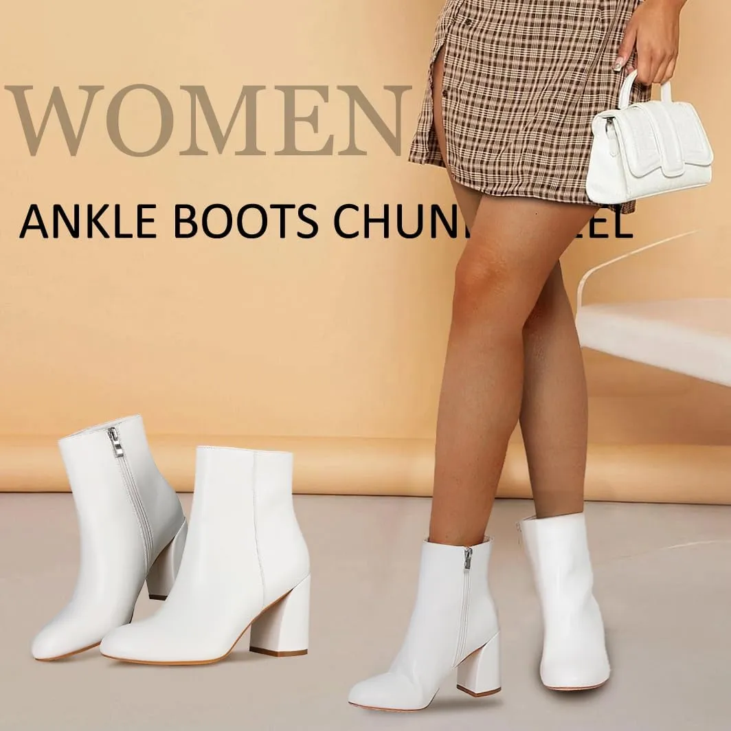 Ankle Boots for Women Square Toe Short Boots Side Zipper Low Heel Ankle Booties Fashion Comfort Dressy Lady Shoes