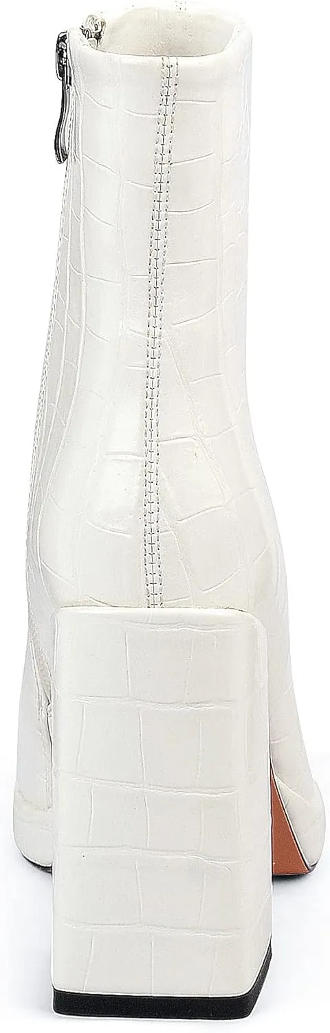 ANN CREEK Women's Ankle Boots Chunky Heel Booties Side Zipper Square Toe High Heel Casual Boots