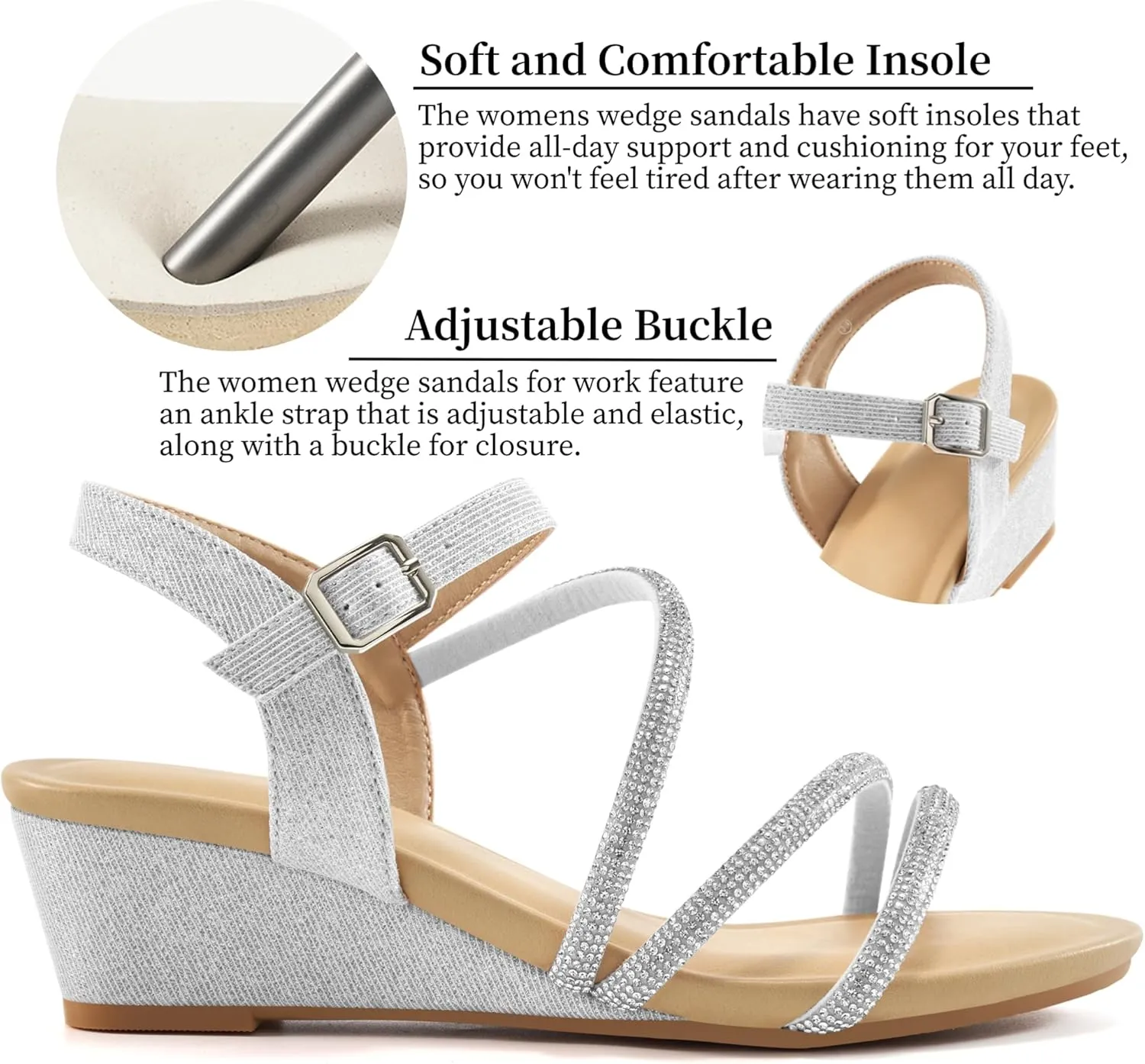Aomigoct Womens Wedge Dressy Sandals: Sparkly Casual Summer Wedding Sandals for 2025