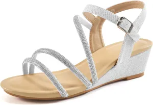 Aomigoct Womens Wedge Dressy Sandals: Sparkly Casual Summer Wedding Sandals for 2025