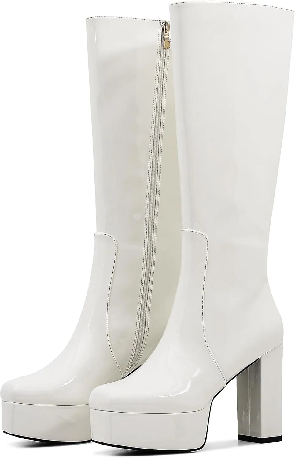 AOSPHIRAYLIAN Womens Knee High Boots Round Toe Side Zipper Chunky High Heel Go Go Platform Boots