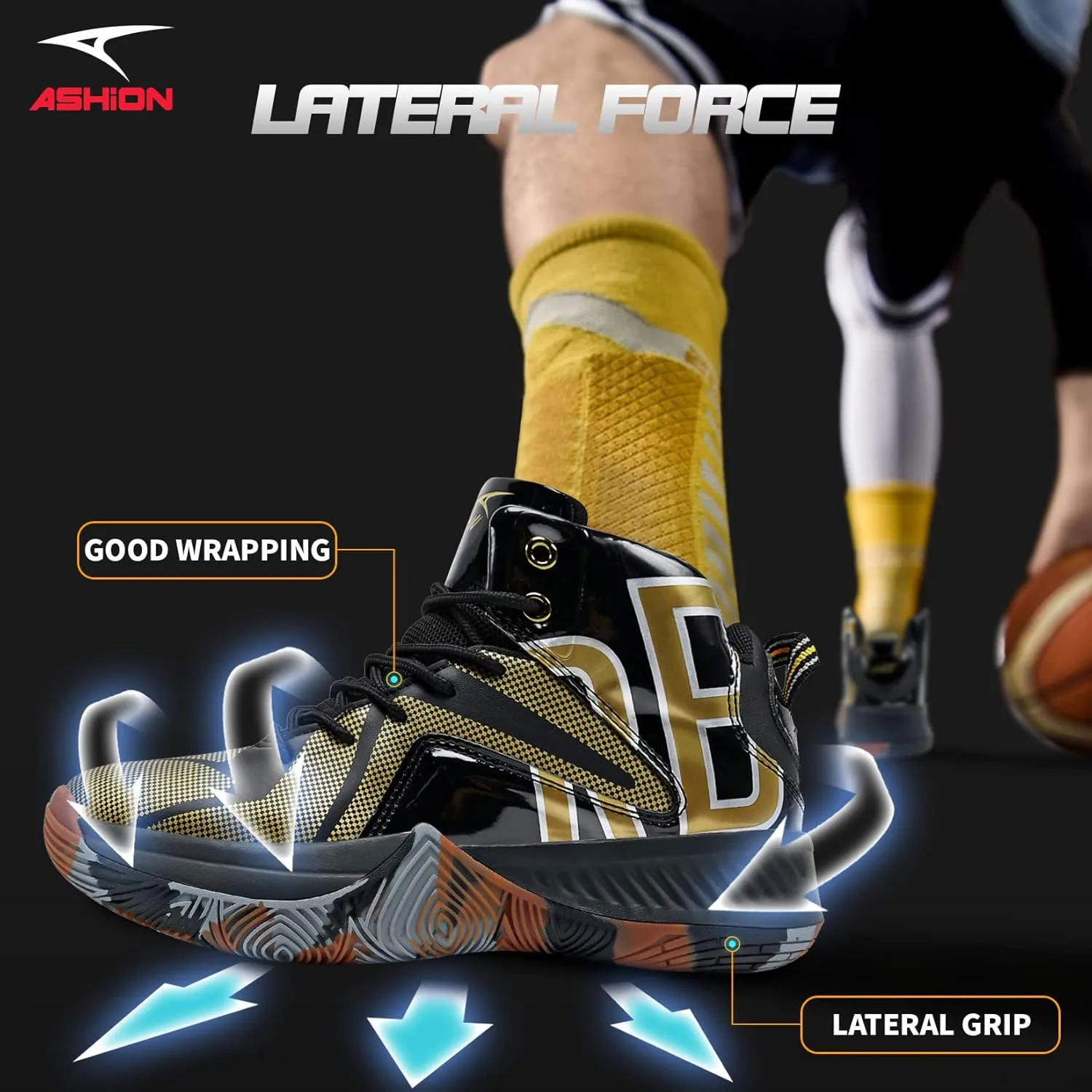 ASHION Mens Basketball Shoes Lightweight Breathable Sneakers Anti Slip Sports Shoes for Running Walking