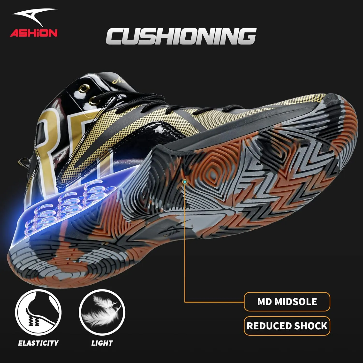 ASHION Mens Basketball Shoes Lightweight Breathable Sneakers Anti Slip Sports Shoes for Running Walking