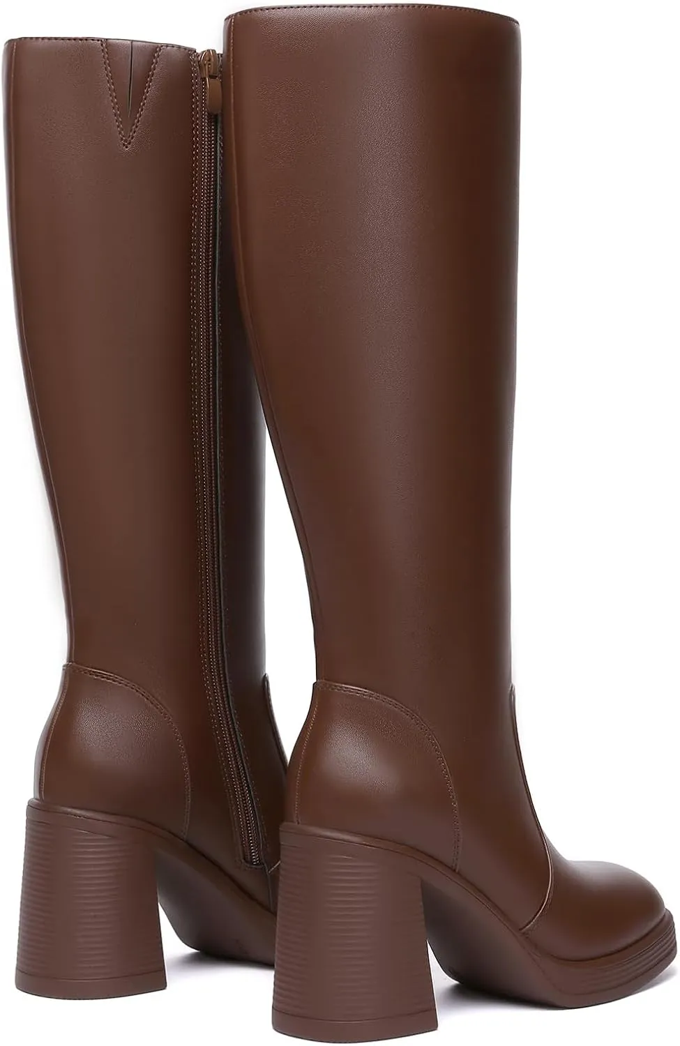 Athlefit Black Knee High Boots for Women Platform Tall Boots Fashion Square Toe Chunky Heeled Booties
