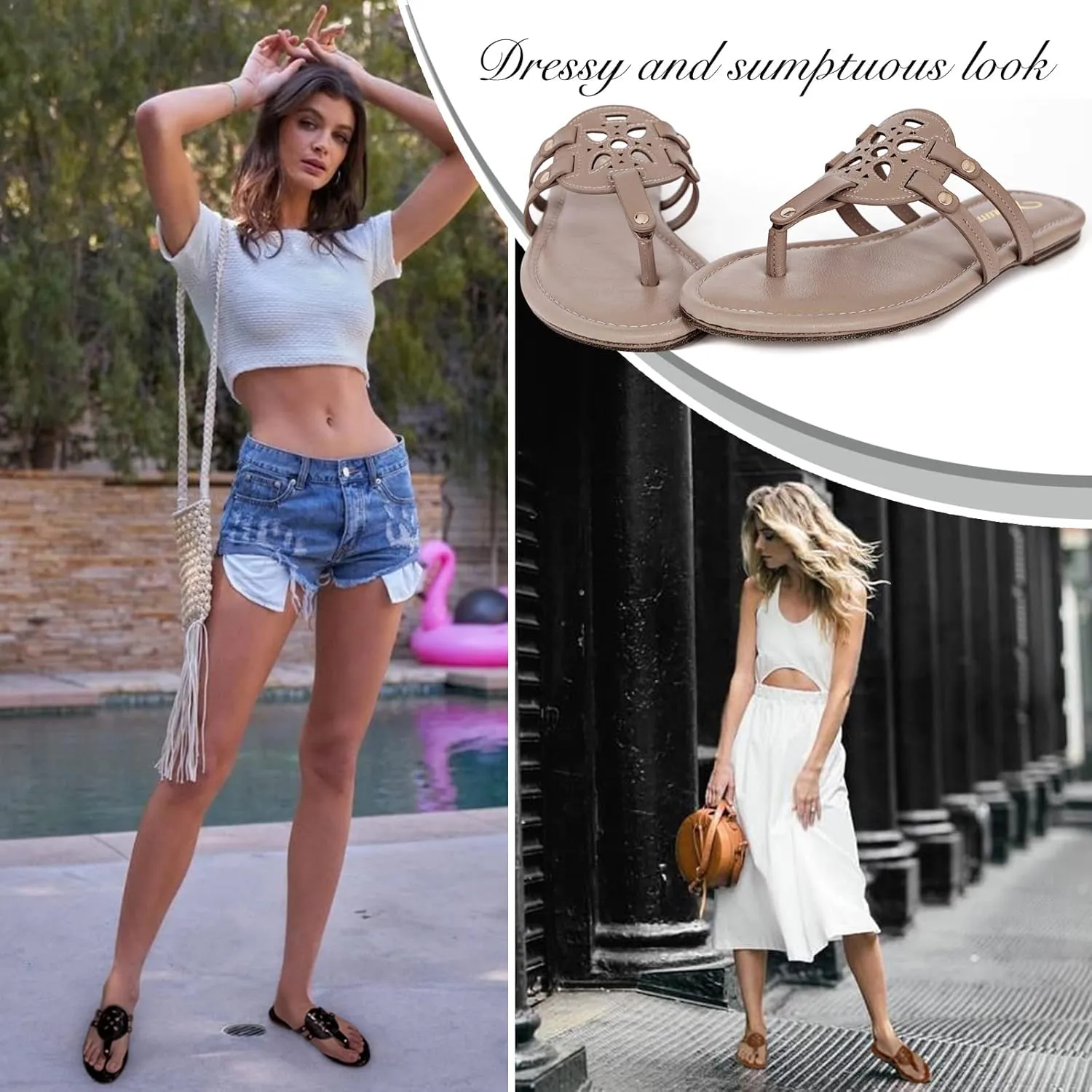 Athlefit Womens Flat Sandals Flip Flops Casual Slip on Comfortable Thong Beach Sandal for Women Dressy