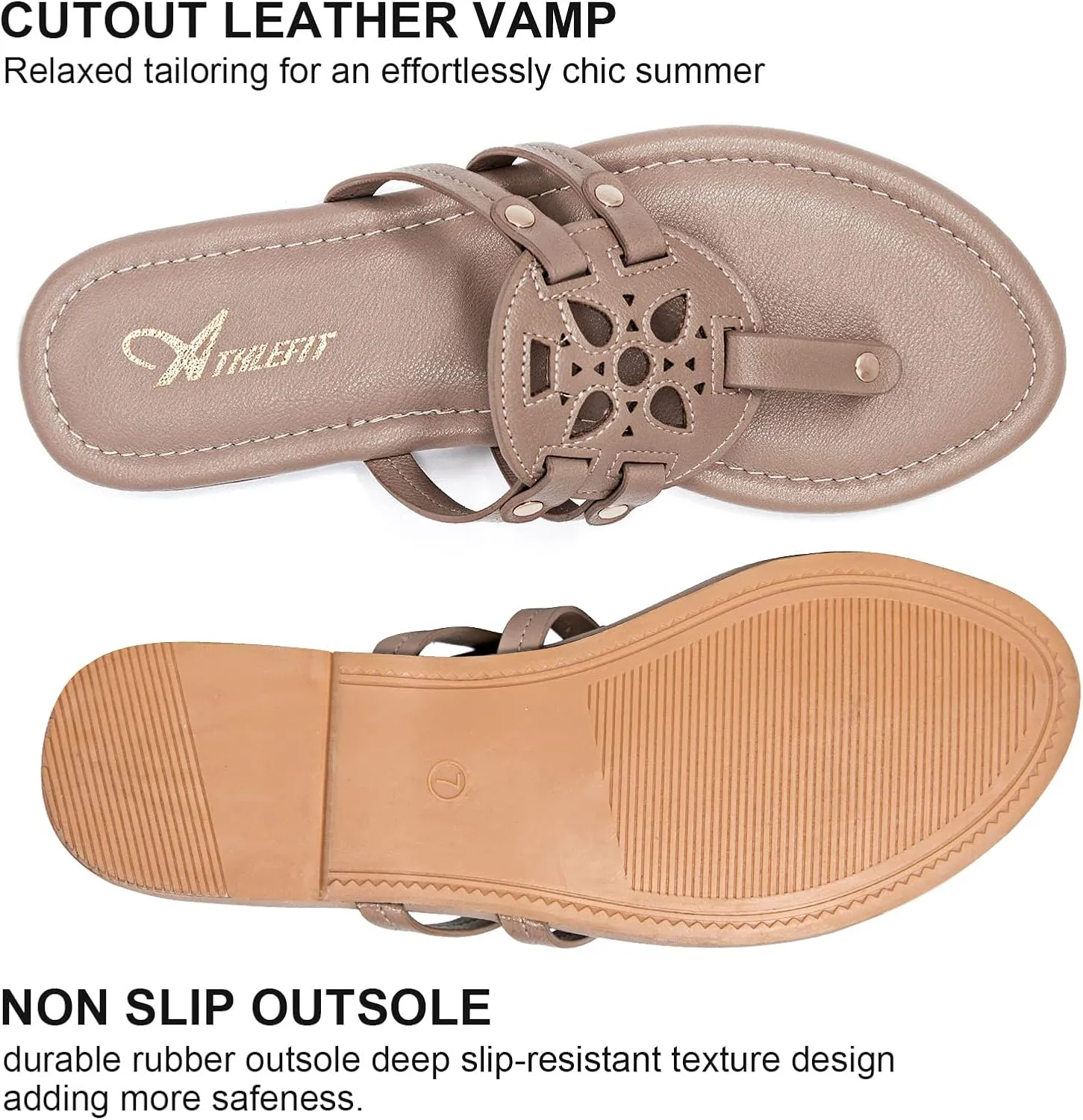 Athlefit Womens Flat Sandals Flip Flops Casual Slip on Comfortable Thong Beach Sandal for Women Dressy