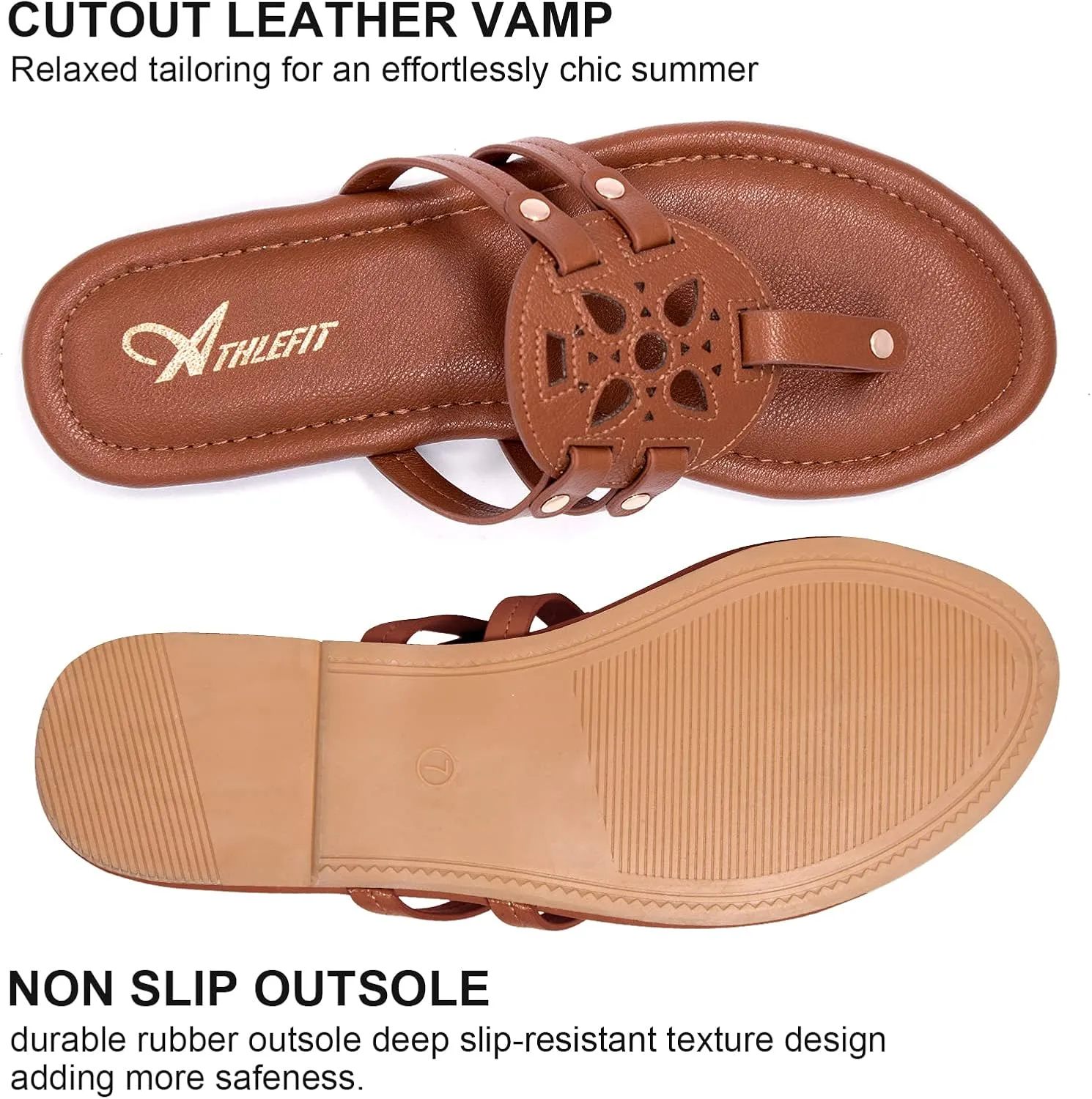 Athlefit Womens Flat Sandals Flip Flops Casual Slip on Comfortable Thong Beach Sandal for Women Dressy
