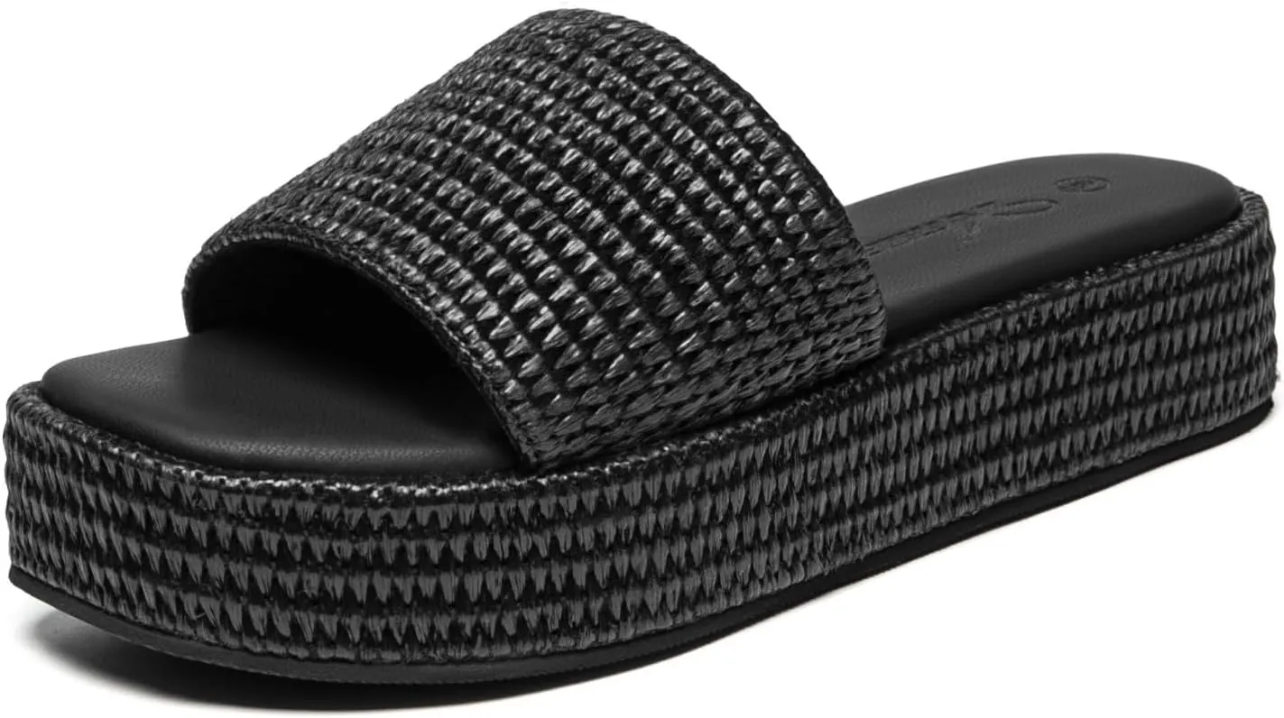 Athlefit Women's Slip On Platform Sandals Casual Bohemia Open Toe Summer Beach Flatform Slide Sandals