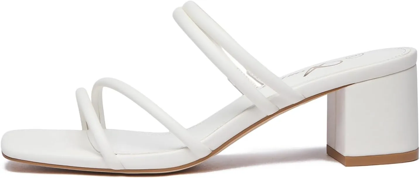 Athlefit Women's Strappy Block Chunky Heels Fashion Square Open Toe Slip On Heeled Sandals