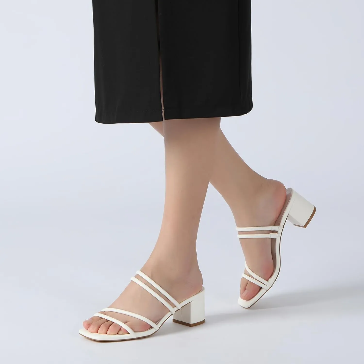 Athlefit Women's Strappy Block Chunky Heels Fashion Square Open Toe Slip On Heeled Sandals