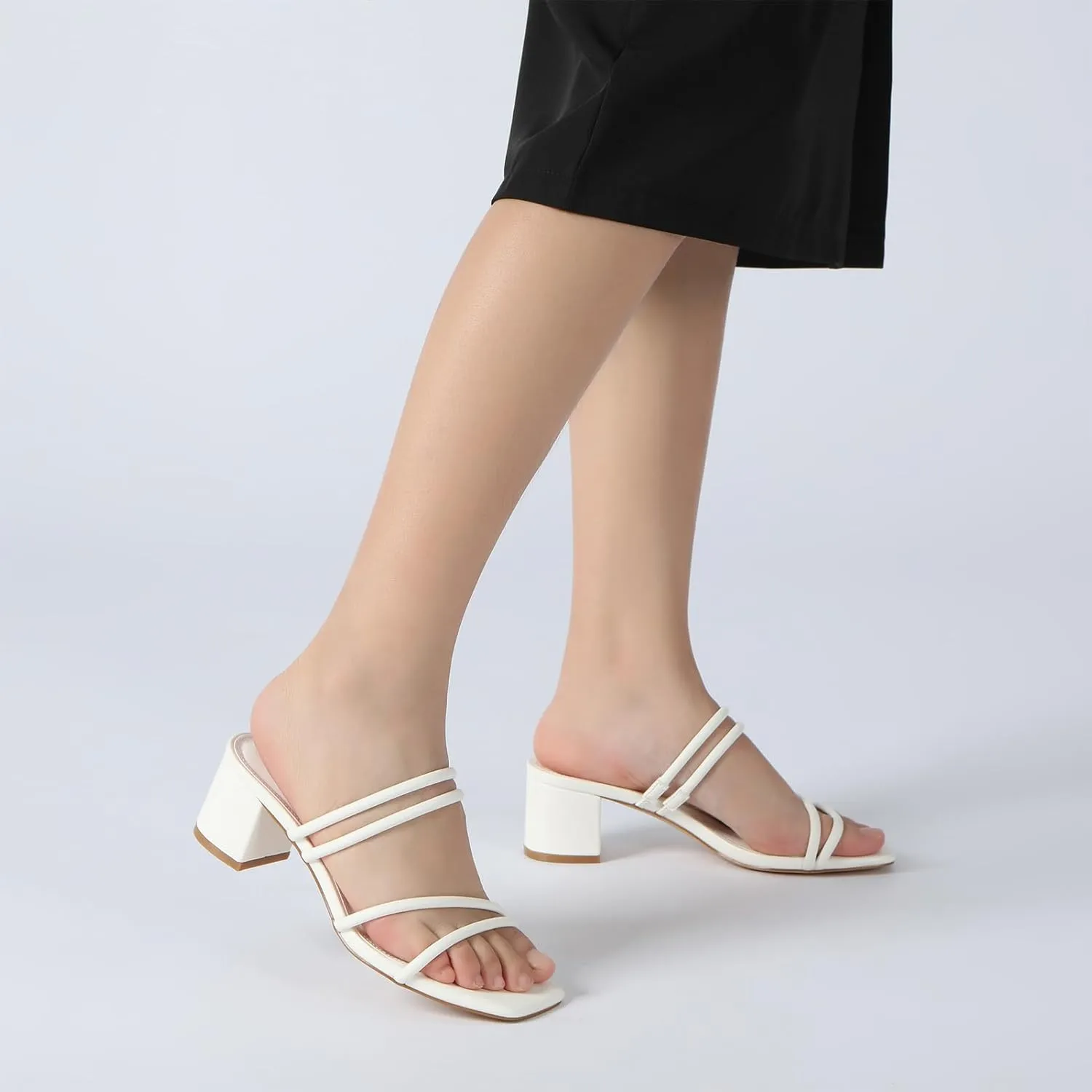Athlefit Women's Strappy Block Chunky Heels Fashion Square Open Toe Slip On Heeled Sandals