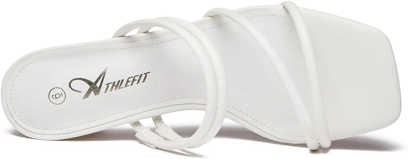 Athlefit Women's Strappy Block Chunky Heels Fashion Square Open Toe Slip On Heeled Sandals