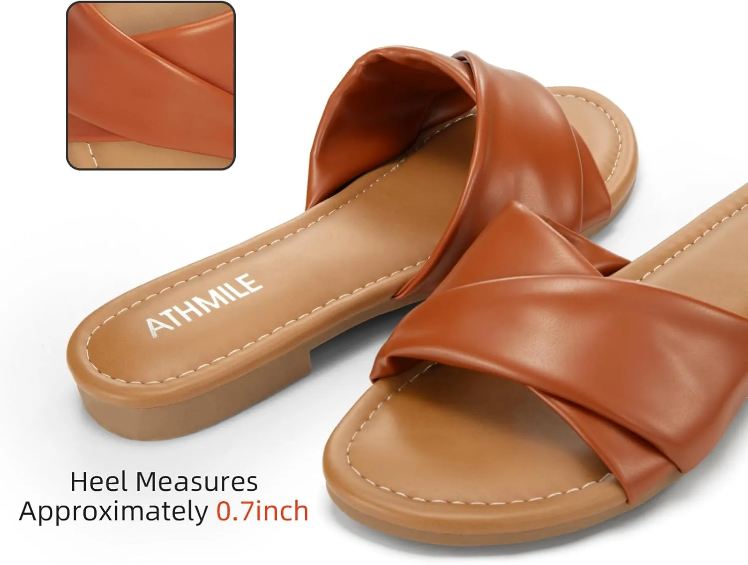 ATHMILE Sandals Women Dressy Summer Flat Comfortable Fashion Beach Cute Ladies Slides Leather Casual Dress Women's Sandals 2025 Size 6-11