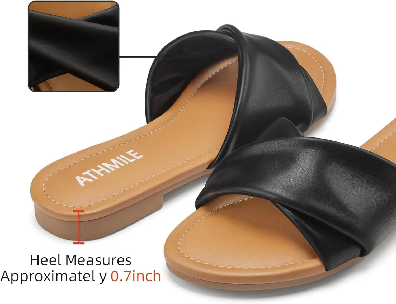 ATHMILE Sandals Women Dressy Summer Flat Comfortable Fashion Beach Cute Ladies Slides Leather Casual Dress Women's Sandals 2025 Size 6-11